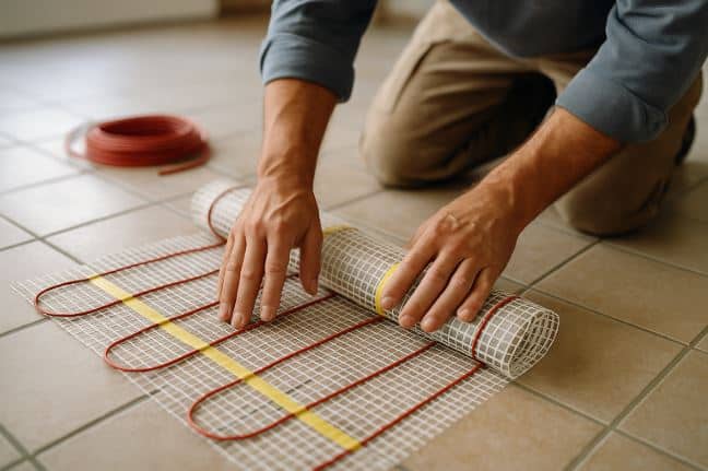 pose d'un chauffage au sol pour recouvrir un carrelage existant